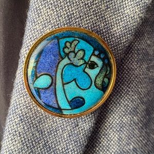 Limoges Picasso Style Enamel gold tone and Brooch